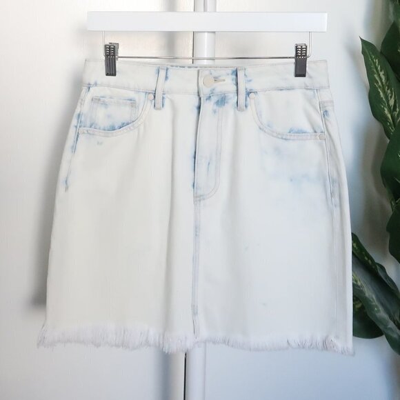 PAIGE Jamine High Waist Raw / Frayed Hem White & Blue Denim Mini Skirt Size 27 - Picture 4 of 15